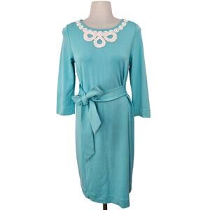 Lilly Pulitzer Shorely Blue Jonah Belted Shift Dress 3/4 Sleeve sz Small